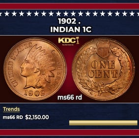 1902 Indian Cent . 1c ms66 rd SEGS