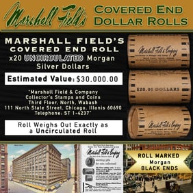 MARSHALL FIELDS RARE UNC Black Lvl 20 Coin Morgan Roll