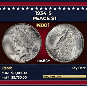1934-s Peace Dollar $1 ms64+ USCG