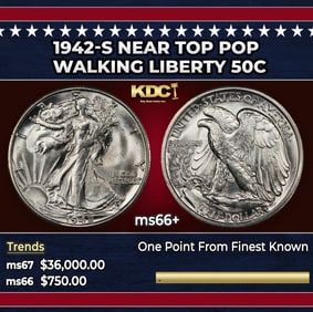 1942-s Walking Liberty Half Dollar Near Top Pop 50c ms66+ SEGS