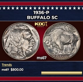 1936-p Buffalo Nickel 5c ms67 SEGS