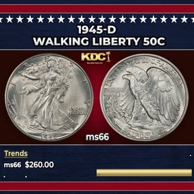 1945-d Walking Liberty Half Dollar 50c Grades ms66