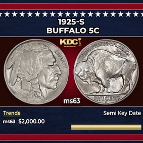 1925-s Buffalo Nickel 5c ms63 USCG