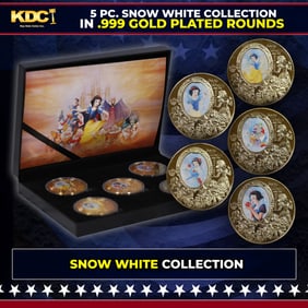 5 Coin Disney Snow White Gold Plated Round Collection