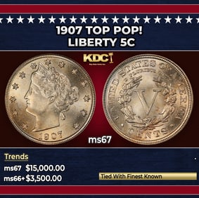 1907 Liberty Nickel TOP POP! 5c ms67 SEGS
