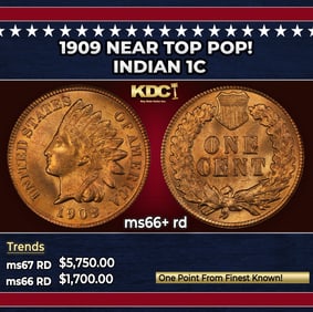 1909 Indian Cent Near Top Pop! 1c ms66+ rd SEGS