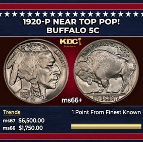 1920-p Buffalo Nickel Near Top Pop! 5c ms66+ SEGS