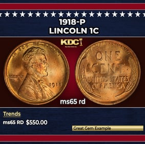 1918-p Lincoln Cent 1c Grades ms65 rd