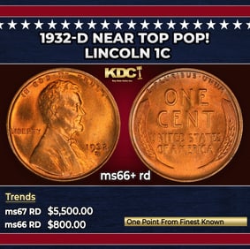 1932-d Lincoln Cent Near Top Pop! 1c ms66+ rd SEGS