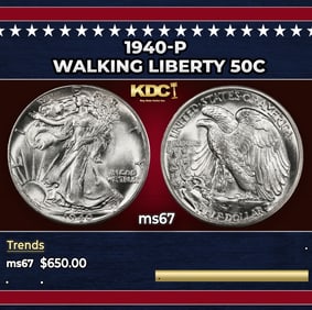 1940-p Walking Liberty Half Dollar 50c ms67 SEGS