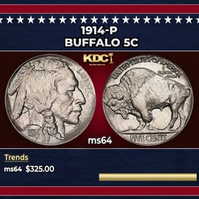1914-p Buffalo Nickel 5c Grades ms64