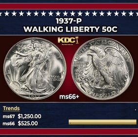 1937-p Walking Liberty Half Dollar 50c ms66+ SEGS