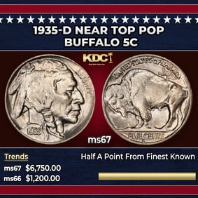 1935-d Buffalo Nickel Near Top Pop 5c ms67 SEGS