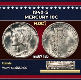 1940-s Mercury Dime 10c ms67 fsb SEGS