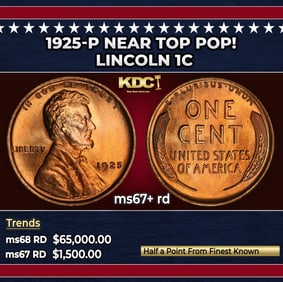 1925-p Lincoln Cent Near Top Pop! 1c ms67+ rd SEGS