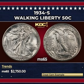 1934-s Walking Liberty Half Dollar 50c ms65 SEGS
