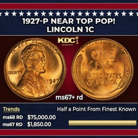 1927-p Lincoln Cent Near Top Pop! 1c ms67+ rd SEGS