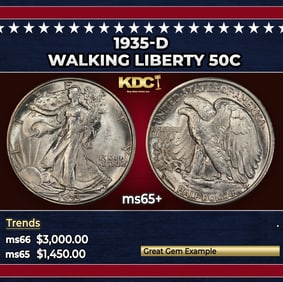 1935-d Walking Liberty Half Dollar 50c ms65+ SEGS