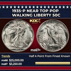 1935-p Walking Liberty Half Dollar Near Top Pop 50c ms67+ SEGS