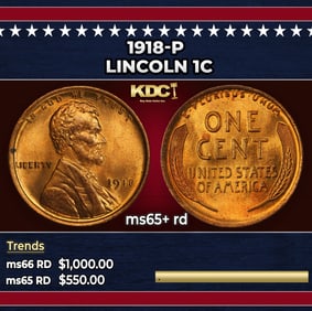 1918-p Lincoln Cent 1c Grades ms65+ rd