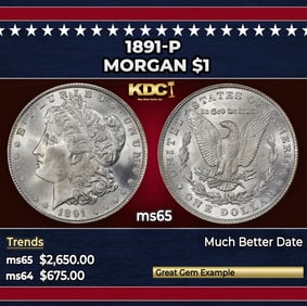 1891-p Morgan Dollar $1 ms65 SEGS