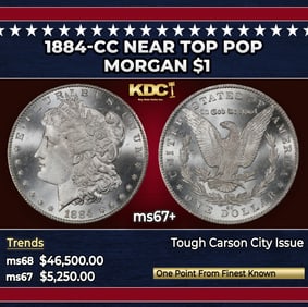 1884-cc Morgan Dollar Near Top Pop $1 ms67+ SEGS