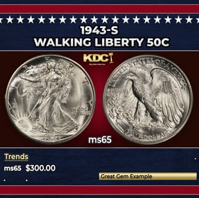 1943-s Walking Liberty Half Dollar 50c Grades ms65