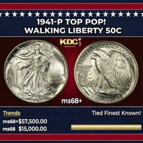 1941-p Walking Liberty Half Dollar TOP POP! 50c ms68+ SEGS