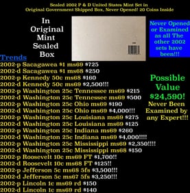 Sealed 2002 United States Mint Set in Original Government Shipped Box, Never Opened! 20 Coins