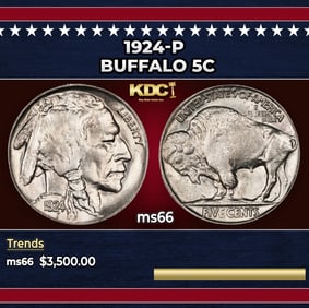 1924-p Buffalo Nickel 5c ms66 SEGS