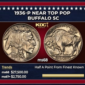 1936-p Buffalo Nickel Near Top Pop 5c ms68 SEGS