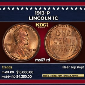 1913-p Lincoln Cent 1c ms67 rd SEGS