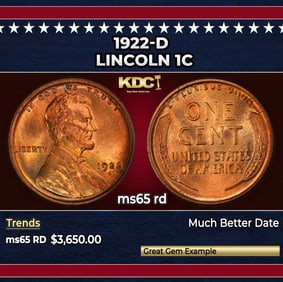 1922-d Lincoln Cent 1c ms65 rd SEGS