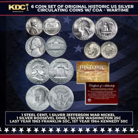 6 Coin Wartime Set of Original Historic US Silver Circulating Coins w/ COA Other Toy