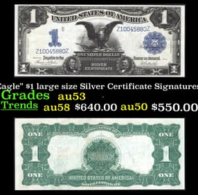 1899 $1 large size Silver Certificate "Black Eagle" Grades Select AU Signatures Teehee/Burke
