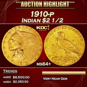1910-p Gold Indian Quarter Eagle $2 1/2 ms64+ SEGS