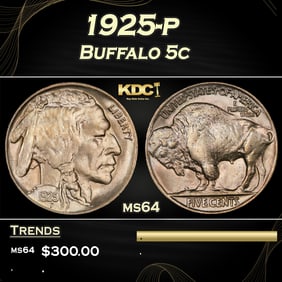 1925-p Buffalo Nickel 5c Grades ms64