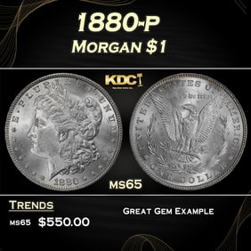 1880-p Morgan Dollar $1 Grades ms65