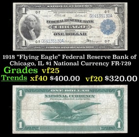1918 $1 National Currency "Flying Eagle" Federal Reserve Bank of Chicago, IL Grades vf+ FR-729