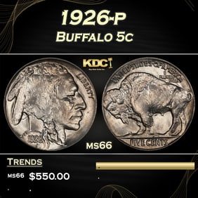 1926-p Buffalo Nickel 5c Grades ms66
