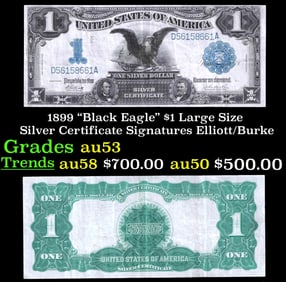1899 $1 large size Silver Certificate "Black Eagle" Grades Select AU Signatures Elliott/Burke