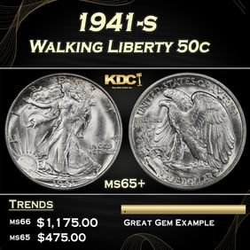 1941-s Walking Liberty Half Dollar 50c Grades ms65+