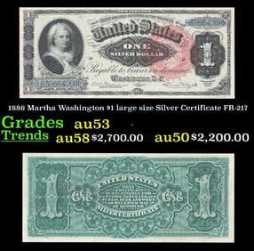 1886 $1 large size Silver Certificate Martha Washington Grades Select AU FR-217
