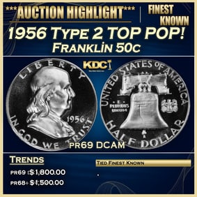 1956 Type 2 Proof Franklin Half Dollar TOP POP! 50c pr69 DCAM SEGS