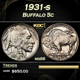 1931-s Buffalo Nickel 5c Grades ms66