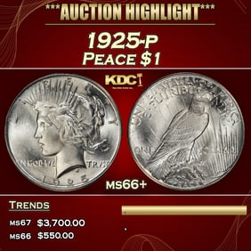 1925-p Peace Dollar $1 ms66+ SEGS