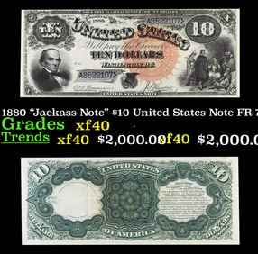 1880 $10 United States Note "Jackass Note" Grades xf FR-76