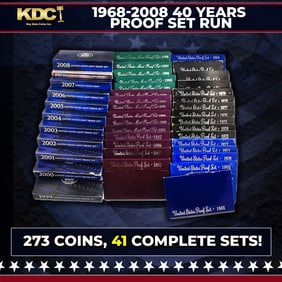 1968-2008 40 Years Proof Set Run - 273 Coins, 41 Complete Sets