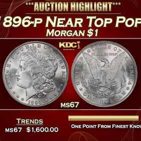 1896-p Morgan Dollar Near Top Pop! $1 ms67 SEGS