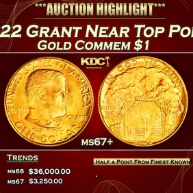 1922 Grant Gold Commem Dollar Near Top Pop! 1 ms67+ SEGS